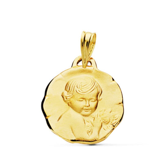 9K Medalla Oro Amarillo Angel Querubin 17 Mm