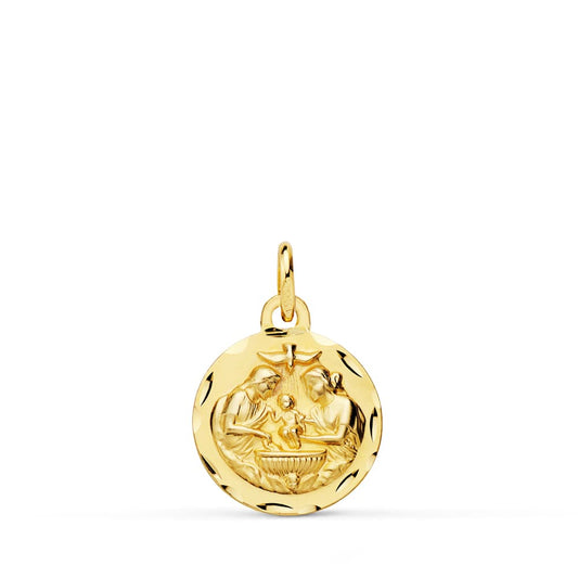 18K Medalla Oro Amarillo Bautismo Tallada 14 Mm