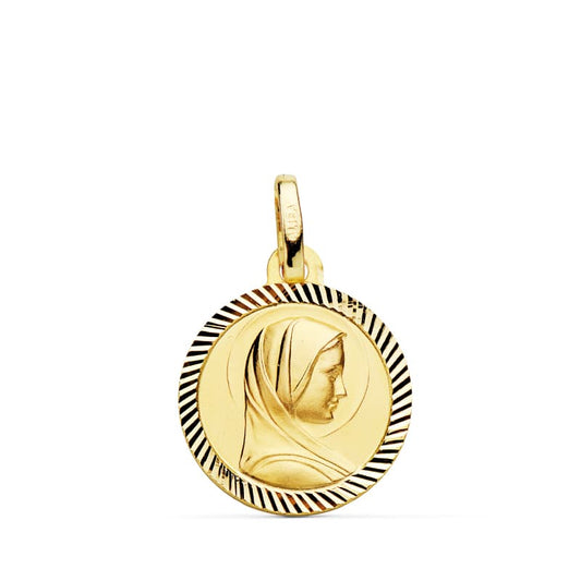 18K MEDALLA ORO AMARILLO VIRGEN NIÑA FRANCESA HELICE 14 MM