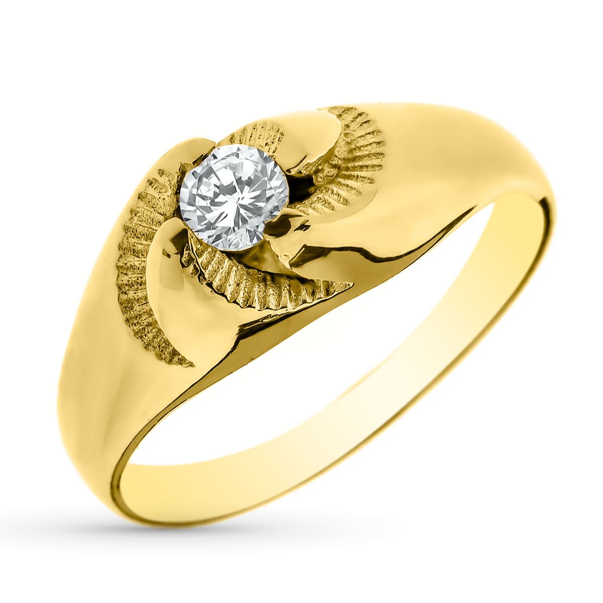 18K Solitario Oro Amarillo Macizo Con Motivos Y Circonita De 3 Mm