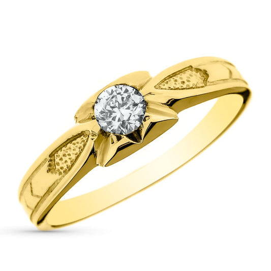 18K Solitario Oro Amarillo Macizo Con Circonita De 4 Mm