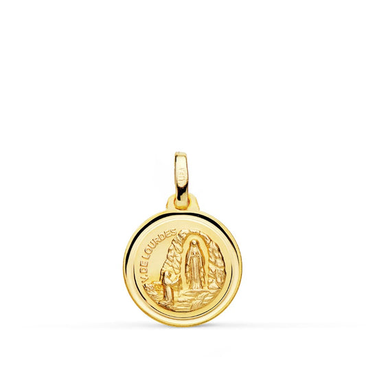 18K MEDALLA ORO AMARILLO VIRGEN DE LOURDES 14 MM BISEL