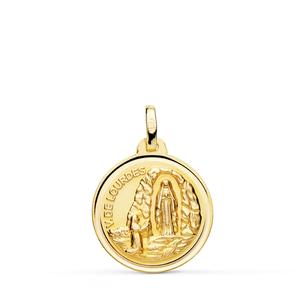 18K MEDALLA ORO AMARILLO VIRGEN DE LOURDES 18 MM BISEL