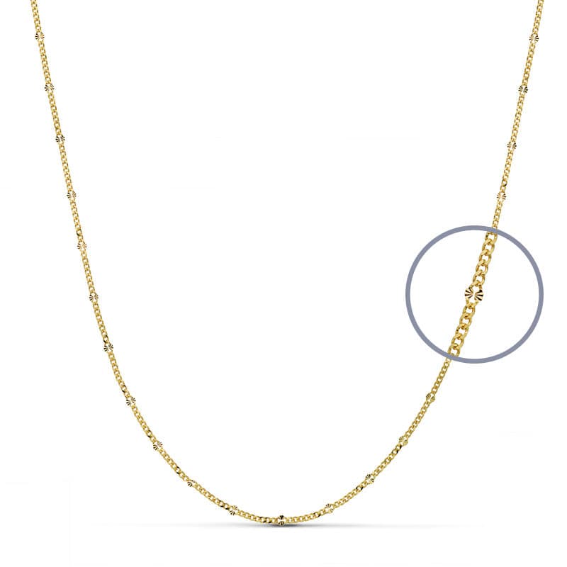 18K Cadena Oro Amarillo Maciza Diamantada 40Cm 1.5 Mm