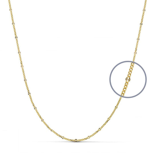 18K Cadena Oro Amarillo Maciza Diamantada 40Cm 1.5 Mm