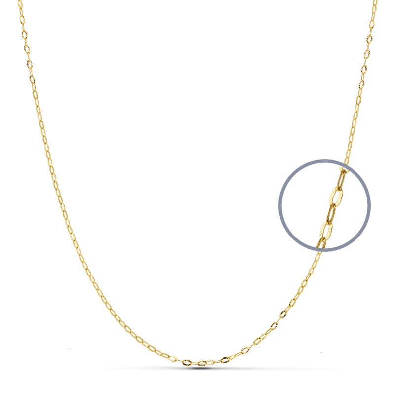 18K Cadena Oro Amarillo Eslabones Ovales Tallados. Ancho: 1Mm Largo: 45Cm