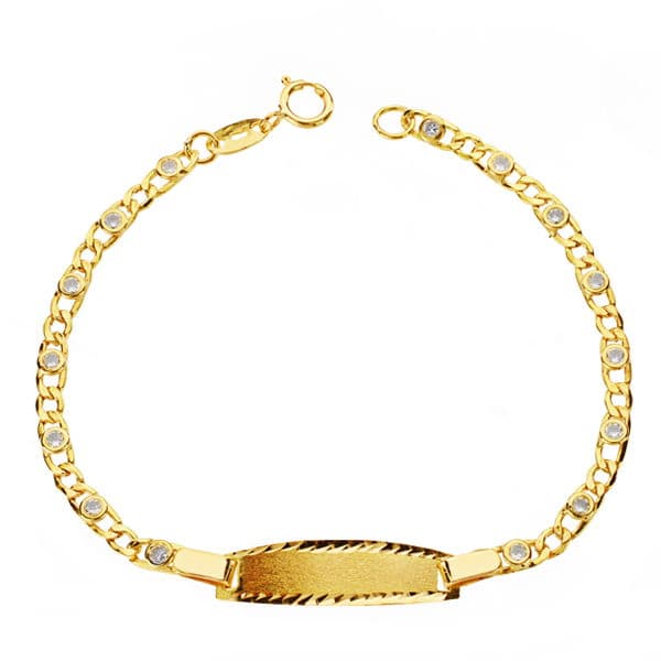 18K Pulsera Oro Amarillo Esclava Circonita 14Cm 2.5 Mm