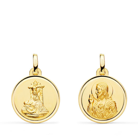 18K MEDALLA ORO AMARILLO ESCAPULARIO ORO AMARILLO VIRGEN DE LAS ANGUSTIAS Y CORAZON DE JESUS BISEL 16 MM