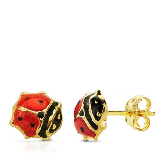 9K PENDIENTES ORO AMARILLO MARIQUITA ESMALTE 7X7 MM. CIERRE PRESION(MINIMO 3 PARES)