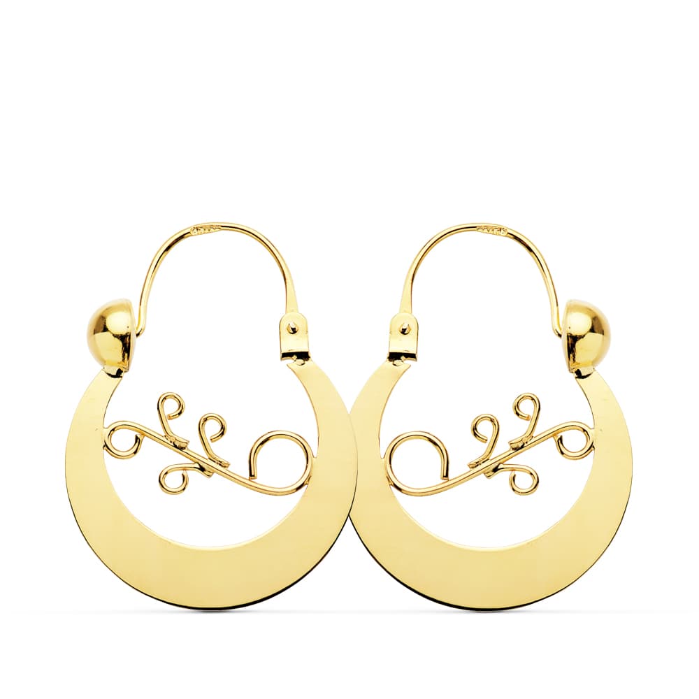 9K Pendientes Aro Criollas Oro Amarillo Canaria 24X20 Mm Cierre Gancho