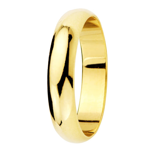 18K Alianza Oro Amarillo Lisa Brillo. Ancho: 4 Mm