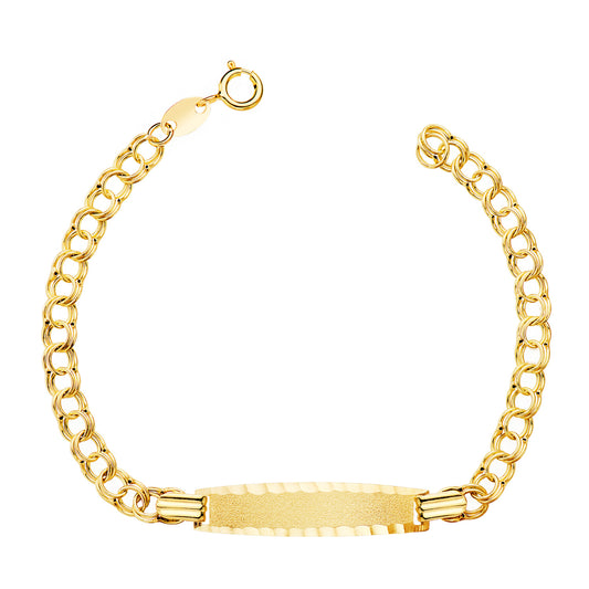 18K Esclava Oro Amarillo Hungara 14,5 Cm Placa Chapa Tallada: 26X6Mm