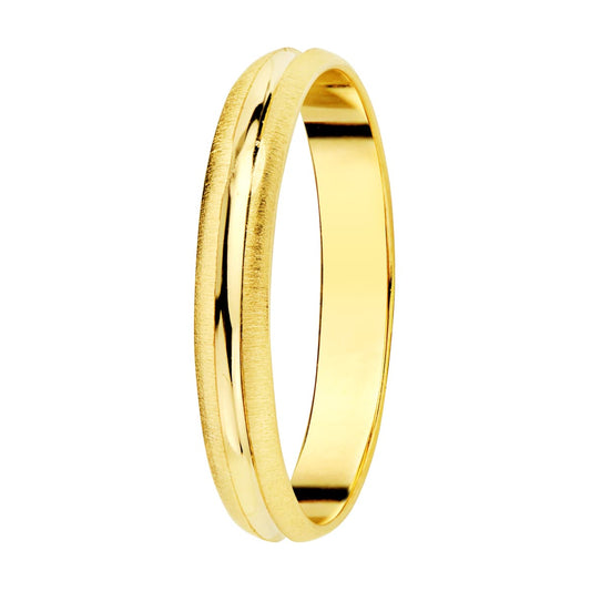 18K Alianza Oro Amarillo Mate Y Brillo. Ancho: 3 Mm