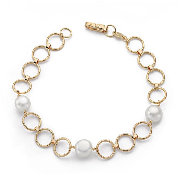 18K Pulsera Oro Amarillo Comunion Perla Cultivada Redonda 18Cm
