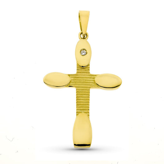 18K Cruz Oro Amarillo Circonita 34X22 Mm