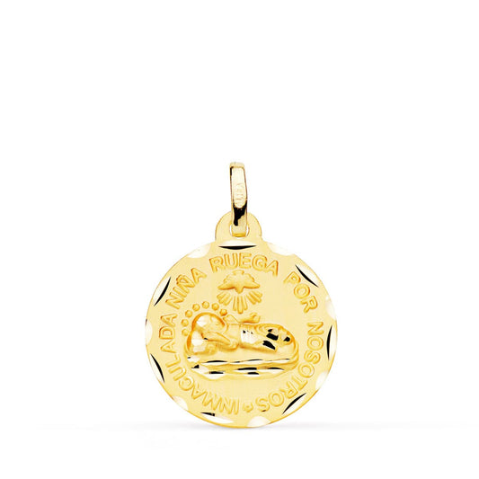 18K MEDALLA ORO AMARILLO INMACULADA NIÑA RUEGA POR NOSOTROS 18 MM