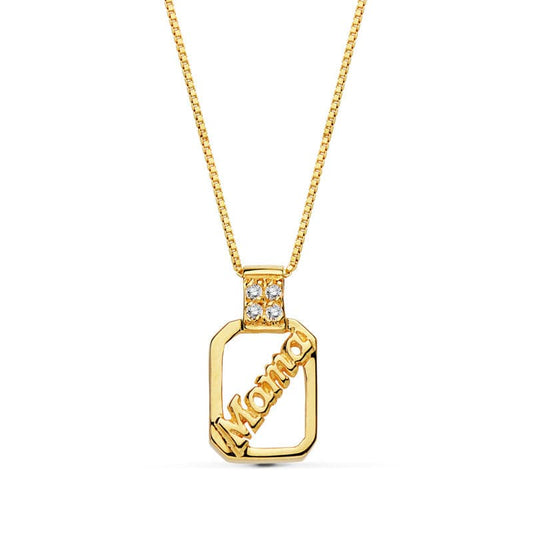 18K Gargantilla Oro Amarillo Mama Circonita Cadena 44 Cm