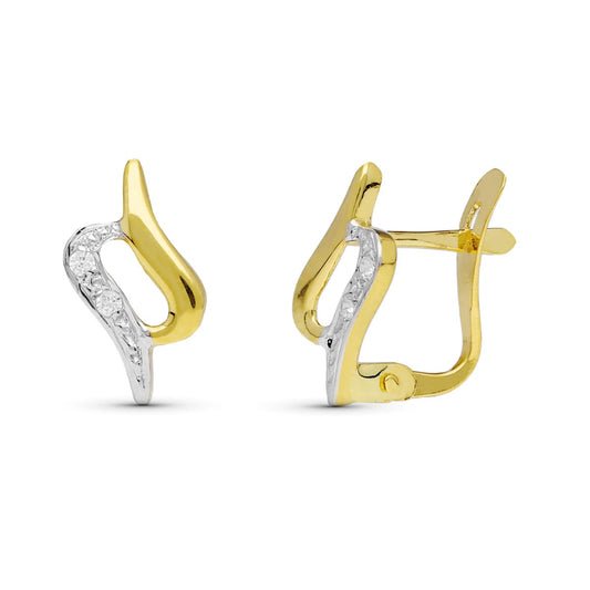 18K Pendientes Bicolor Circonita 11X7 Mm Cierre Catalan