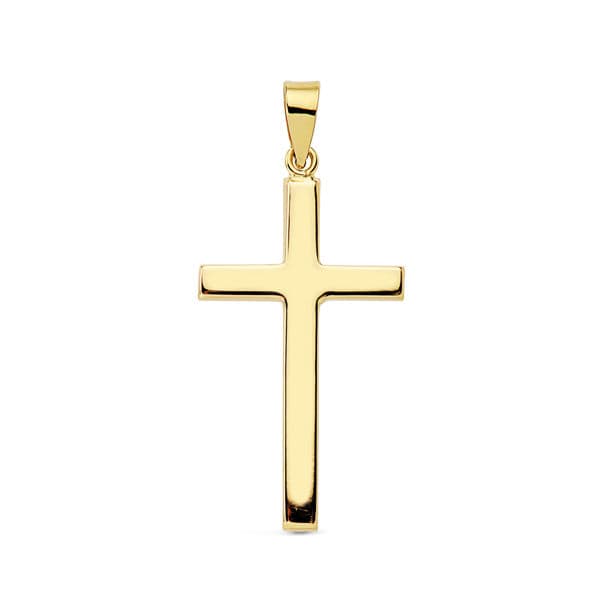 18K Cruz Oro Amarillo Lisa Palo Rectangular. 27X15 Mm