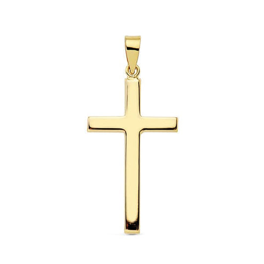 18K Cruz Oro Amarillo Lisa Palo Rectangular. 27X15 Mm