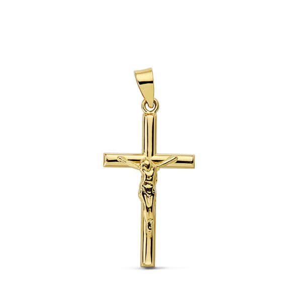 18K Cruz Oro Amarillo Con Cristo Redonda 21X13 Mm