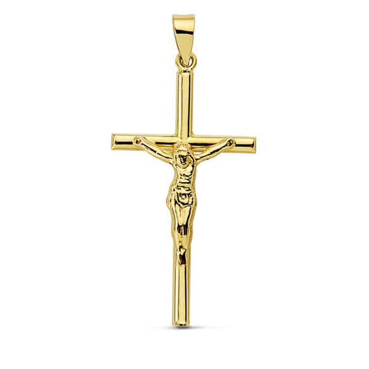 18K Cruz Oro Amarillo Con Cristo Hueca 32X16 Mm