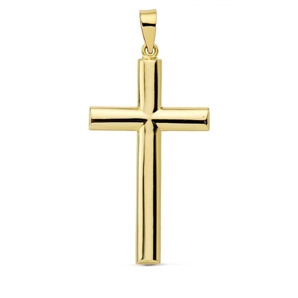 18K Cruz Oro Amarillo Lisa Palo Oval. 31X17 Mm