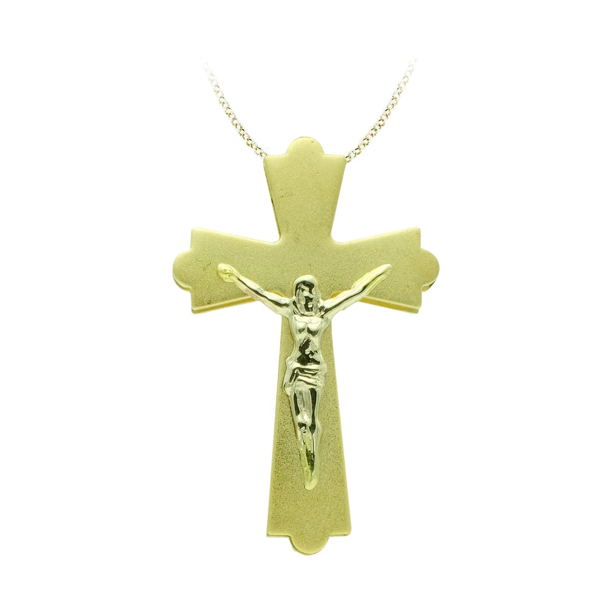 18K Cruz Oro Amarillo Con Cristo Bicolor 22X14 Mm