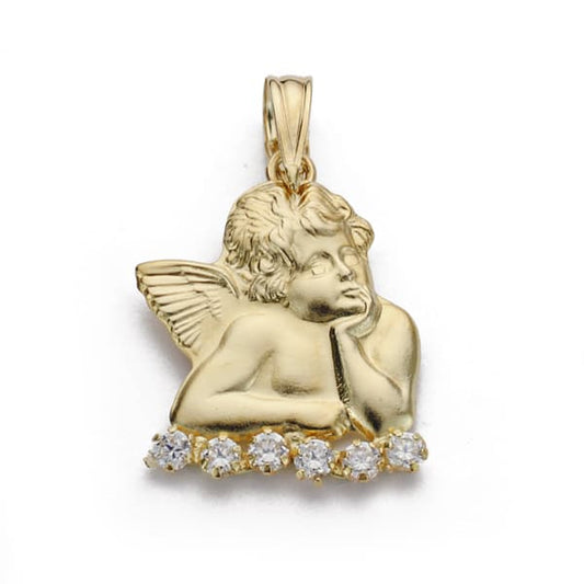 18K Medalla Silueta Oro Amarillo Angel Circonita 19X14 Mm