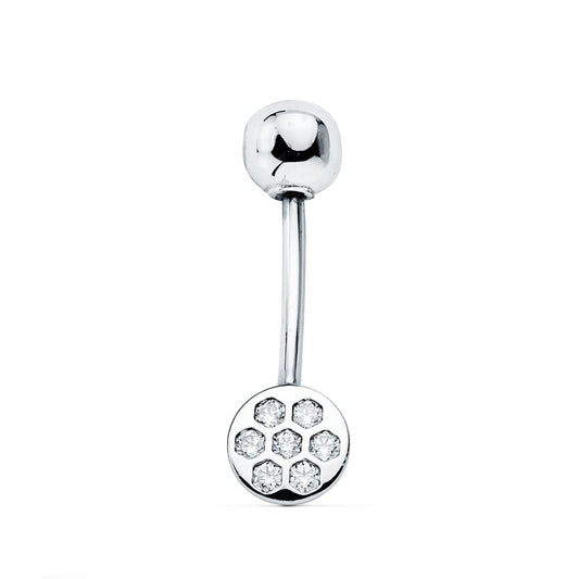 9K Piercing Ombligo Oro Blanco Redondo Circonita 6 Mm Cierre Bola Lisa 5 Mm