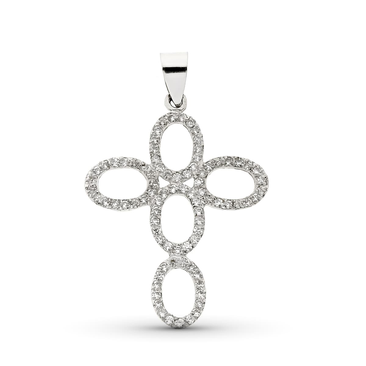 18K Cruz Oro Blanco Con Circonita 35X26 Mm