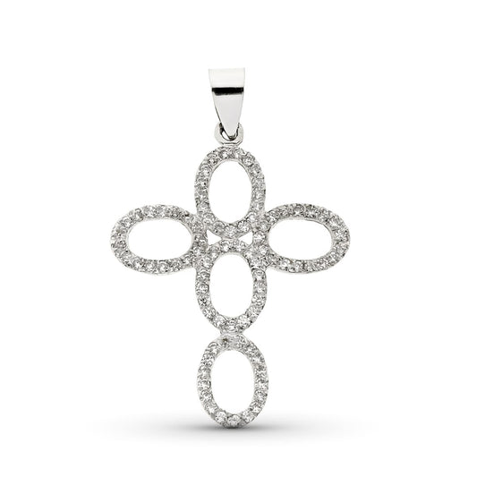 18K Cruz Oro Blanco Con Circonita 35X26 Mm