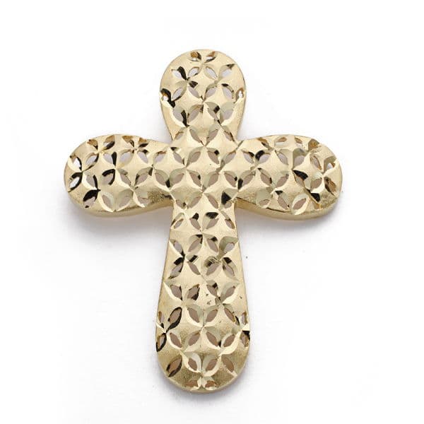 18K Cruz Oro Amarillo Tallada Grande 39X30 Mm