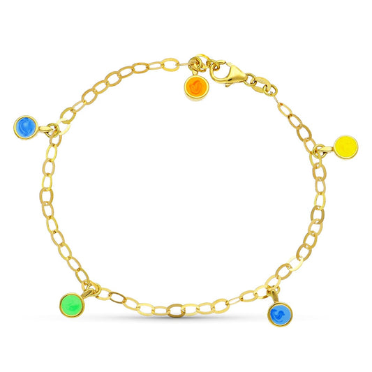 18K Pulsera Oro Amarillo Fetiches Colores. 18Cm
