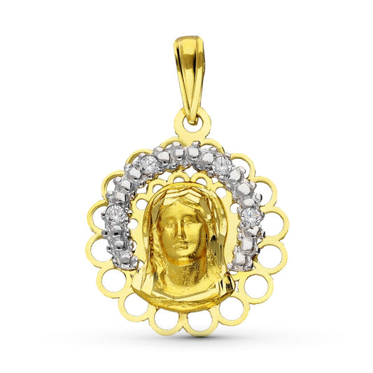 18K Medalla Oro Amarillo Oro Bicolor Virgen Niña 19X17 Mm
