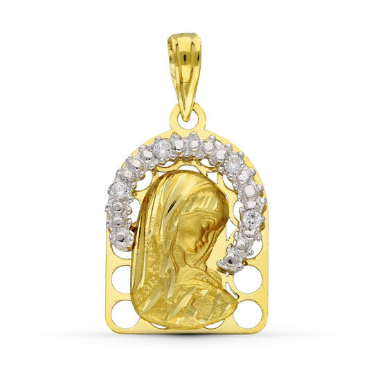 18K Medalla Oro Amarillo Oro Bicolor Virgen Niña 20X13 Mm