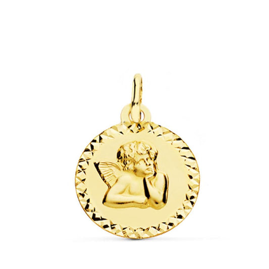 9K Medalla Oro Amarillo Angel 16 Mm Talla Cruz