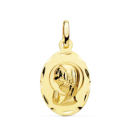 18K Medalla Oro Amarillo Virgen Niña Oval 19X12 Mm