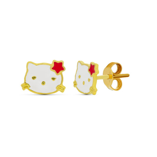 18K Pendientes Oro Amarillo Buho. 8X6 Mm Cierre Presion