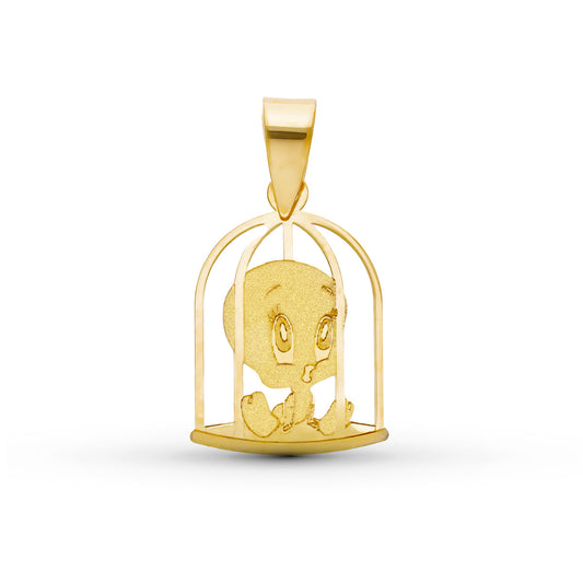 18K Colgante Oro Amarillo Piolin Jaula 12X9 Mm