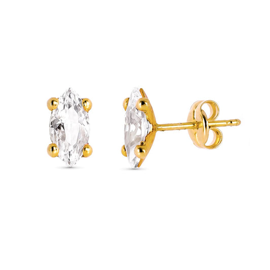 9K Pendientes Oro Amarillo Piedra Garras 10X5 Mm Cierre Presion