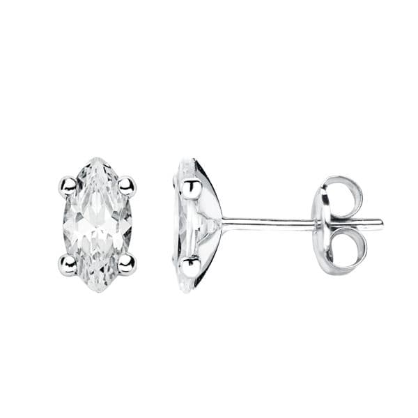 9K Pendientes Oro Blanco Piedra Garras Cierre Presion