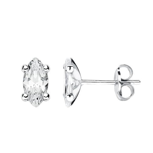 9K Pendientes Oro Blanco Piedra Garras Cierre Presion
