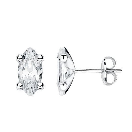 9K Pendientes Oro Blanco Piedra Garras Cierre Presion