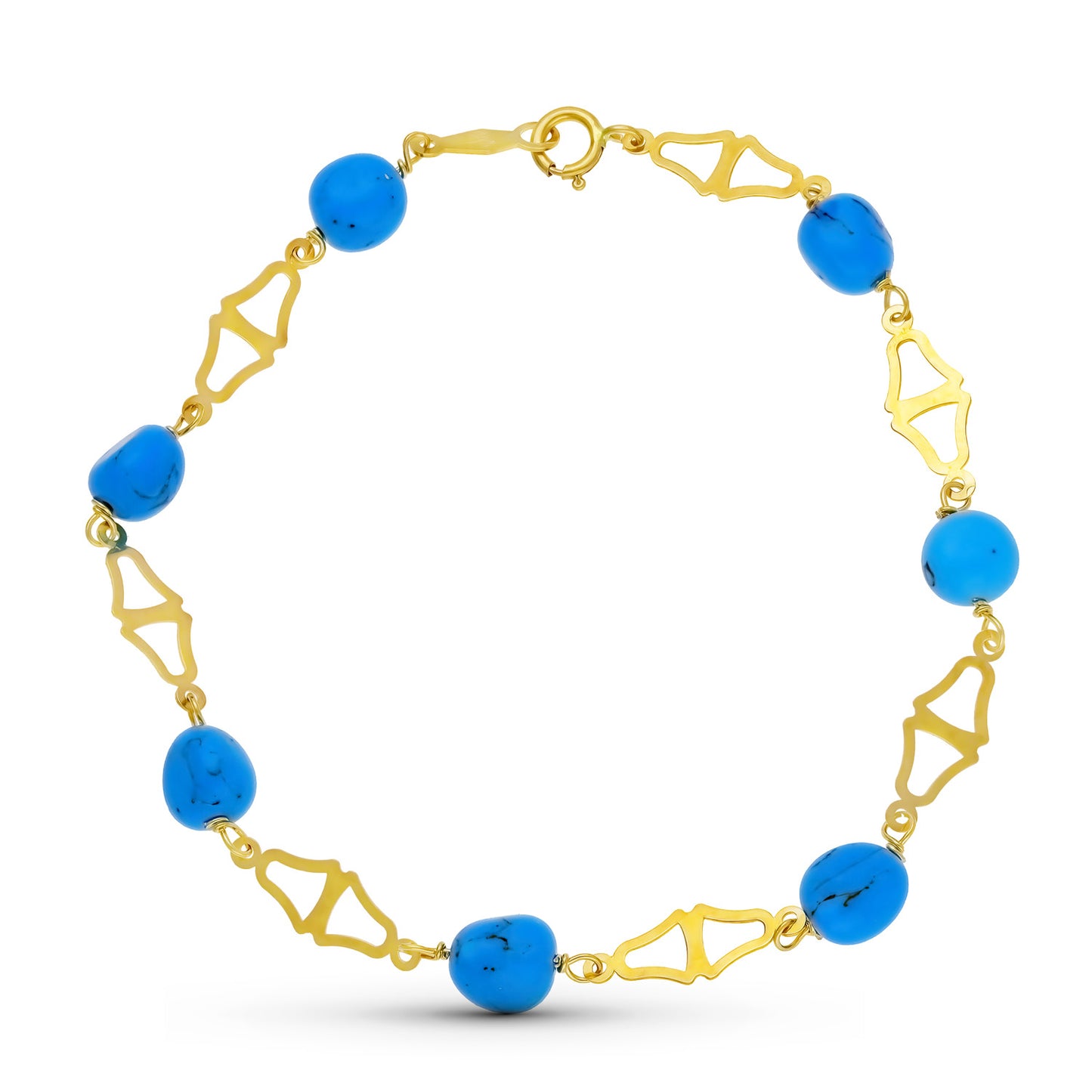 18K Pulsera Oro Amarillo Turquesas 18Cm