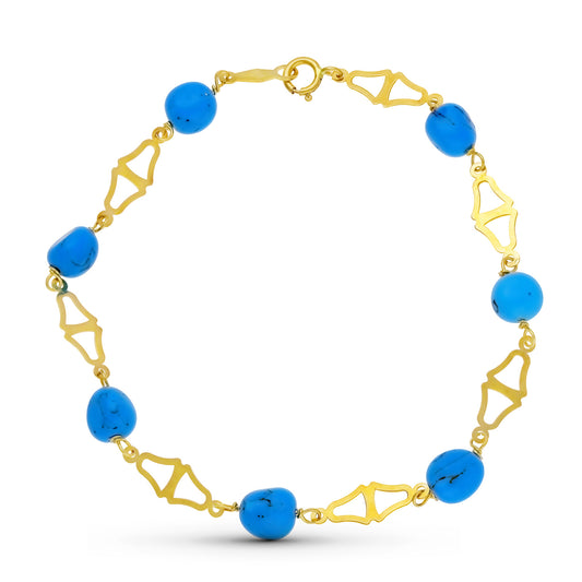 18K Pulsera Oro Amarillo Turquesas 18Cm