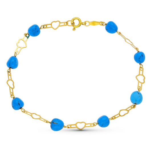 18K Pulsera Oro Amarillo Turquesas Motivos 19Cm