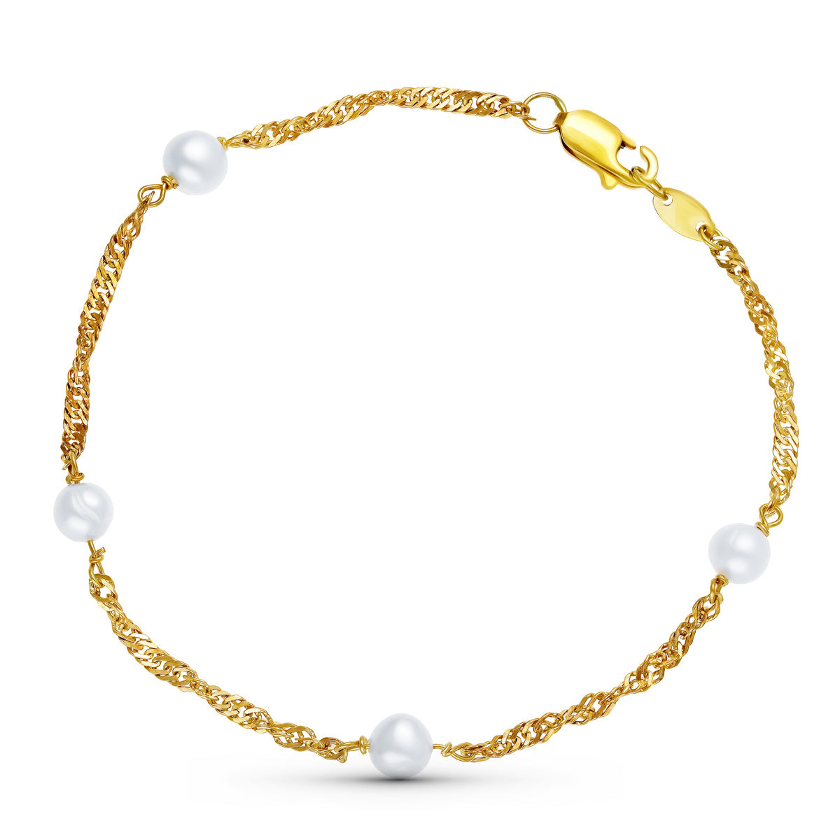 18K Pulsera Oro Amarillo Perla 5 Mm Singapur 19Cm