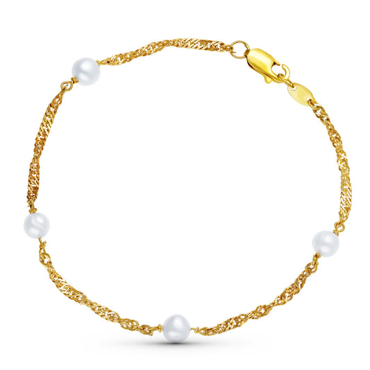18K Pulsera Oro Amarillo Perla 5 Mm Singapur 19Cm