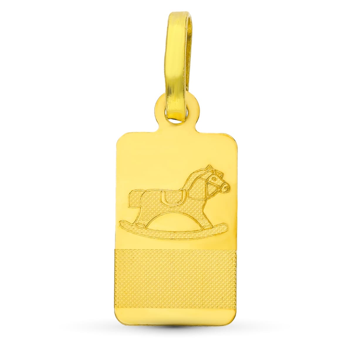 18K Placa Chapa Oro Amarillo Bebe Caballo 16X8 Mm